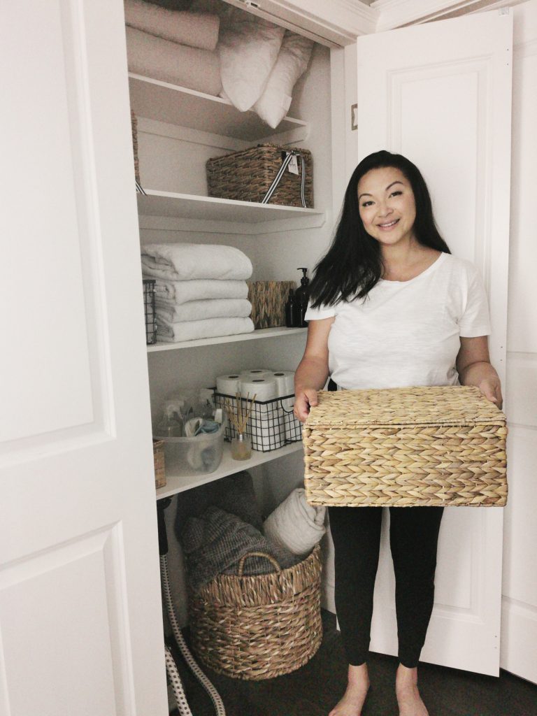 Linen Closet Organization with Baskets: A simple way to eliminate visual  clutter - Organizing Moms